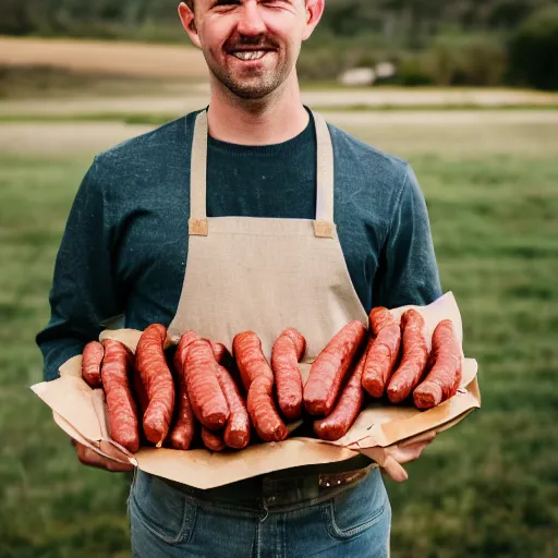 Image similar to a portrait of bogan holding a bouquet of sausages, canon eos r 3, f / 1. 4, iso 2 0 0, 1 / 1 6 0 s, 8 k, raw, unedited, symmetrical balance, in - frame