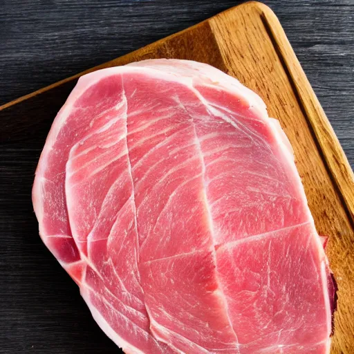 Image similar to a piece of ham stapled to a pink wooden board