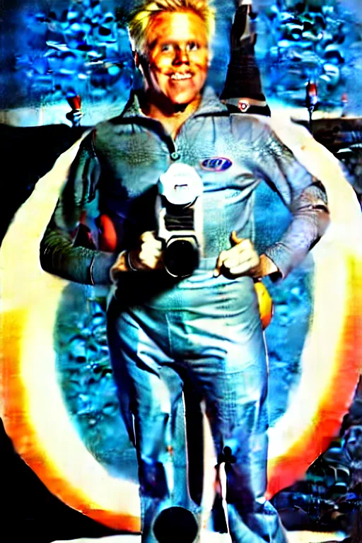 Prompt: Garey Busey as a retro-sci-fi space-rocket-ship