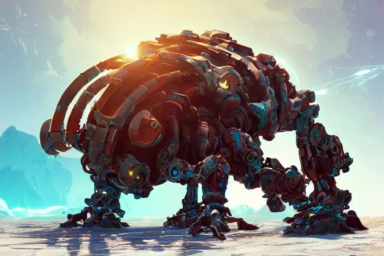 Image similar to shell - walker machine mecanical creature robot of horizon forbidden west horizon zero dawn radiating a glowing aura global illumination ray tracing hdr fanart arstation by ian pesty and alena aenami artworks in 4 k