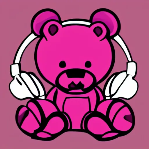 Image similar to a cute pink cuddly bear wearing headphones vector logo