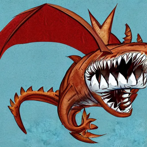 Prompt: professional high quality illustration of a shark dragon chimera