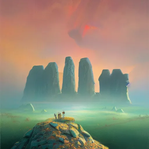 Image similar to a beautiful painting by johfra bosschartau, paul lehr, and beeple, trending on artstation A beautiful painting of colossal ancients viking monolithic marble city by a seacliff, royal br