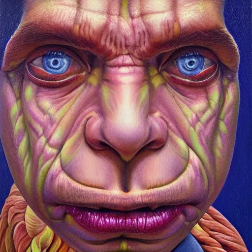 Prompt: intricate five star kappa demon facial portrait by casey weldon, oil on canvas, hdr, high detail, photo realistic, hyperrealism, matte finish, high contrast, 3 d depth, centered, masterpiece, vivid and vibrant colors, enhanced light effect, enhanced eye detail, artstationhd