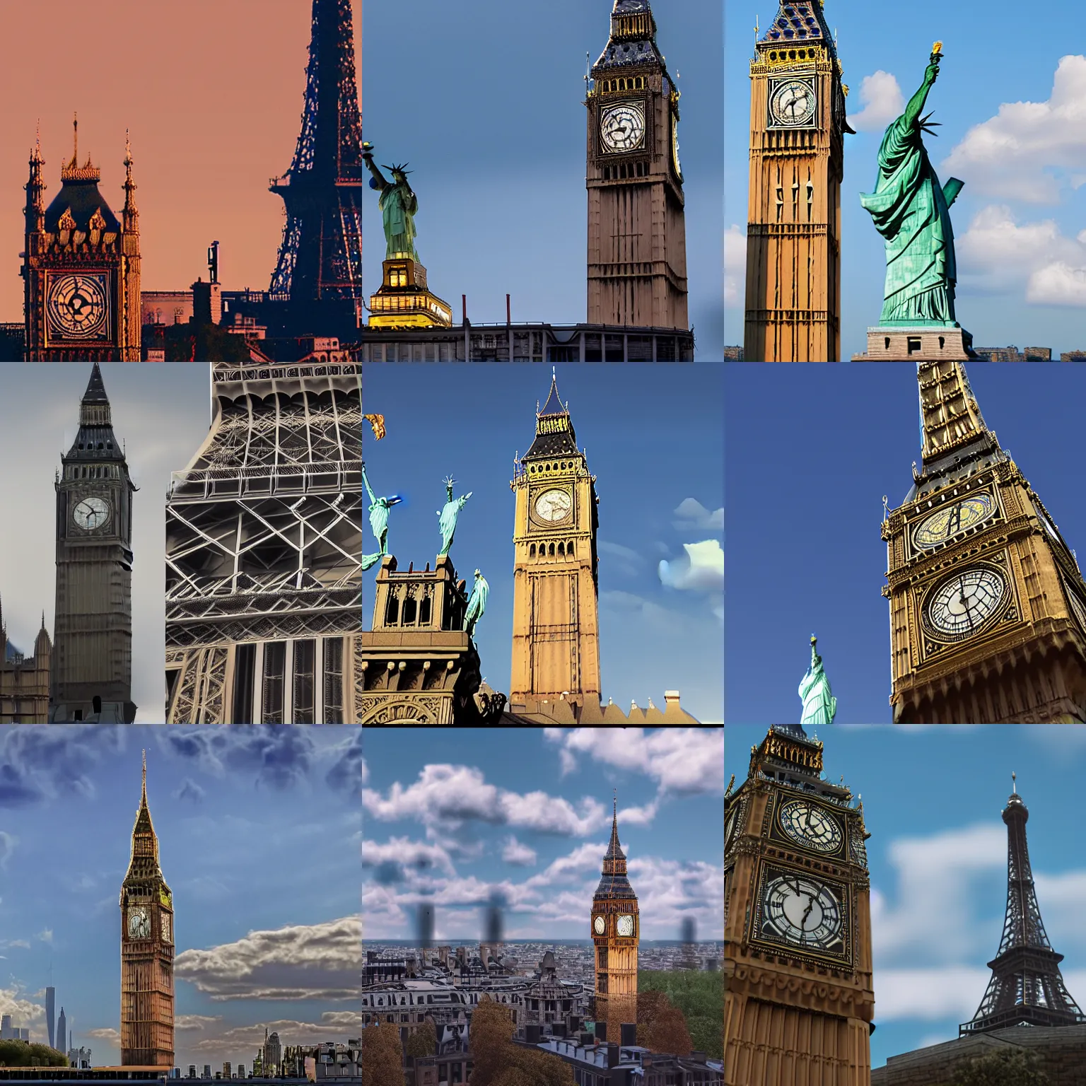 Big Ben Of London And Eiffel Tower And Statue Of Stable Diffusion 