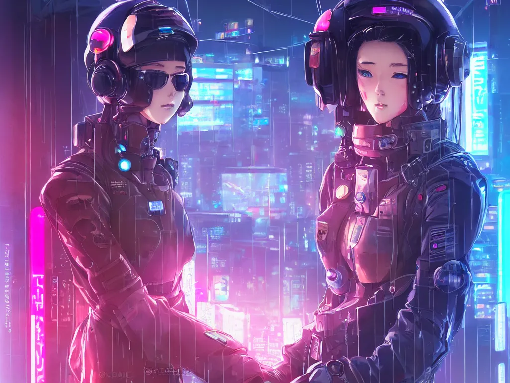Prompt: portrait anime visual futuristic female cyber airforce pilot, on cyberpunk neon light tokyo rainy rooftop, ssci - fi and fantasy, intricate and very beautiful, human structure, concept art, sharp focus, anime drawing by rossdraws and magali villeneuve and liya nikorov and luxearte, frostine engine