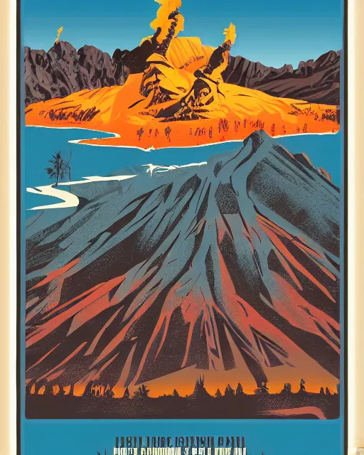 Prompt: 1 9 7 0 s national parks poster for hell, poster design, 4 k, heavy metal art style