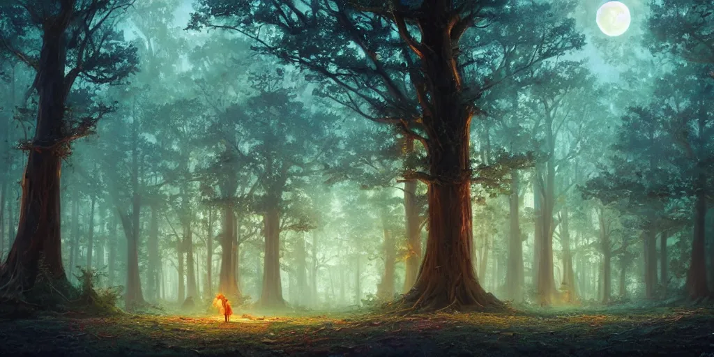 Prompt: a giant forest at night with lots of snarled branches, moonlit, extremely detailed oil painting, unreal 5 render, rhads, Bruce Pennington, Studio Ghibli, tim hildebrandt, digital art, 8K artistic photography, octane render, beautiful composition, trending on artstation, award-winning photograph, masterpiece