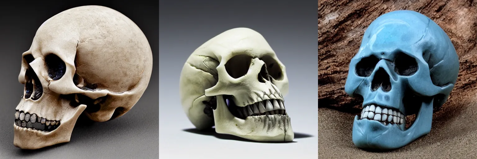 Prompt: a fanged skull carved from rough opal