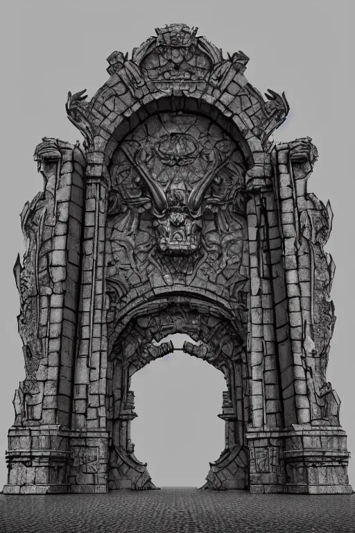 Prompt: a portal gate to hell. hyper - detailed. cast iron. ominous shapes. epic. sinister. medieval. hyper - realistic. octane render