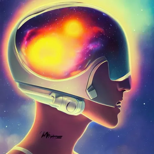 Prompt: cosmic skies in the reflection on an astronaut helmet. Vivid colors, soft lighting, atmospheric, cinematic, moody, in the style of Ilya Kuvshinov and Range Murata, Krenz Cushart, rule of thirds, oil on canvas, 8k.