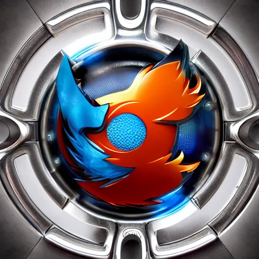 Image similar to mythical organic biomechanical firefox logo fighting a clean steel chrome logo. futuristic. blue blurry background. highly detailed, intricate steampunk ornate, poetic, 3 d render, digital art, octane render, 8 k artistic photography, photorealistic.