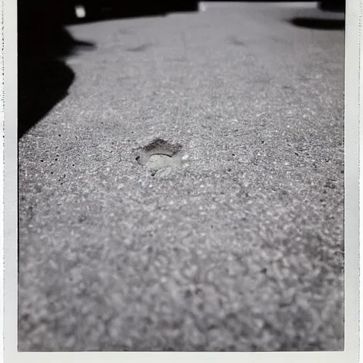 Image similar to wide-shot, low-angle eyesight first-person!! cat's paw prints on fresh cement at the street, polaroid photo, by Andy Warhol