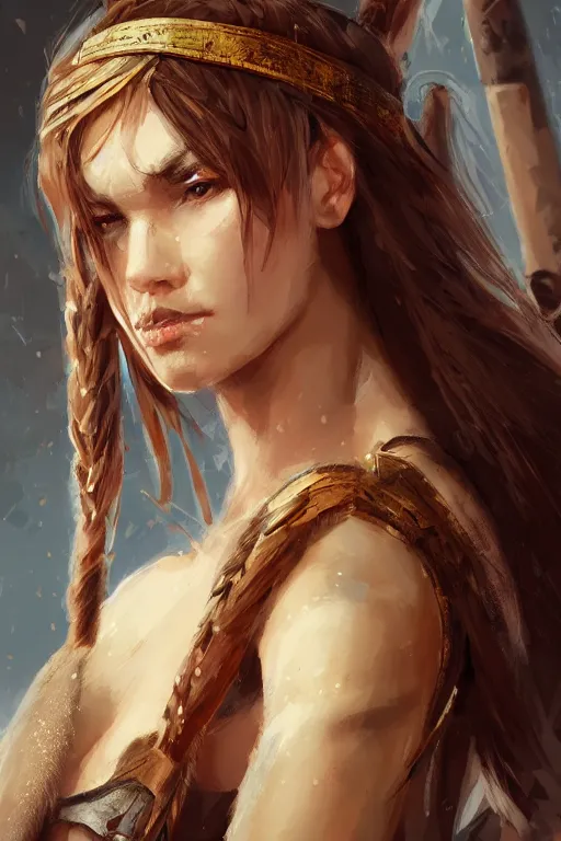 Image similar to head and shoulders portrait of a barbarian female high quality focus by wlop