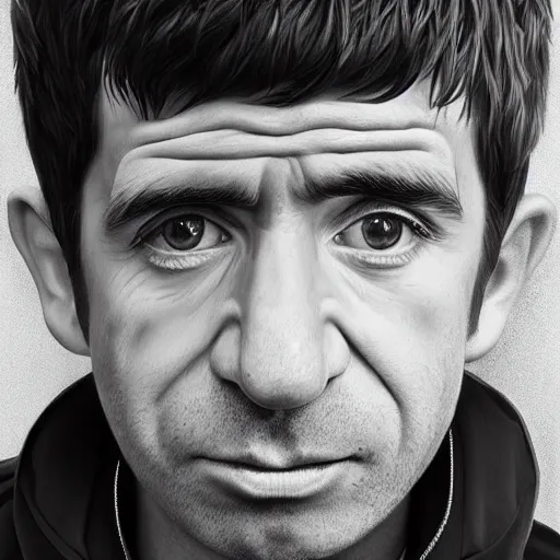 Prompt: Caricature portraits done of Noel Gallagher, realistic, hyperrealistic, very realistic, highly detailed, very detailed, extremely detailed, detailed, oil painting, digital art, trending on artstation