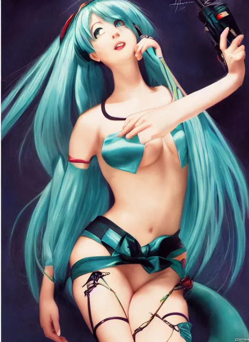 Image similar to Hatsune Miku by Gil Elvgren