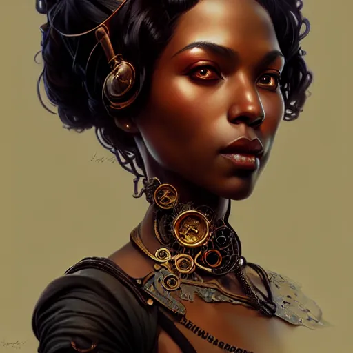 Portrait of black beautiful steampunk girl, D&D, face