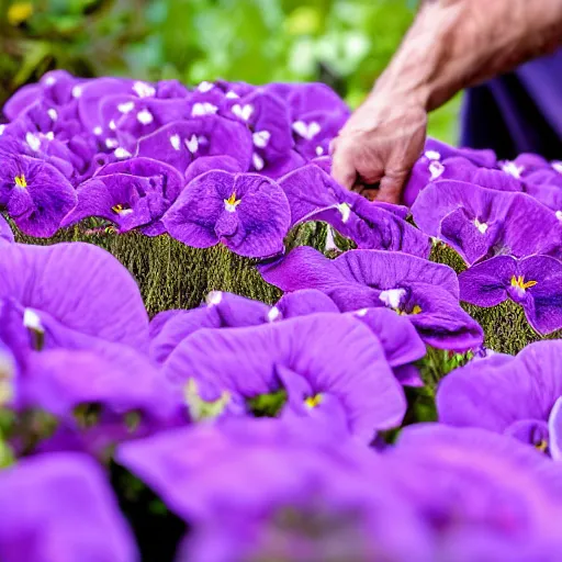 Image similar to purple panther picking petunias, award-winning photography