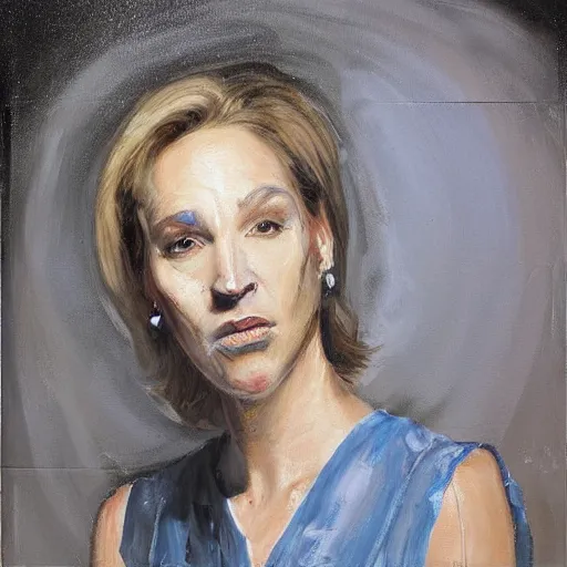 Image similar to a feminine version of female bill maher jeremy mann painting
