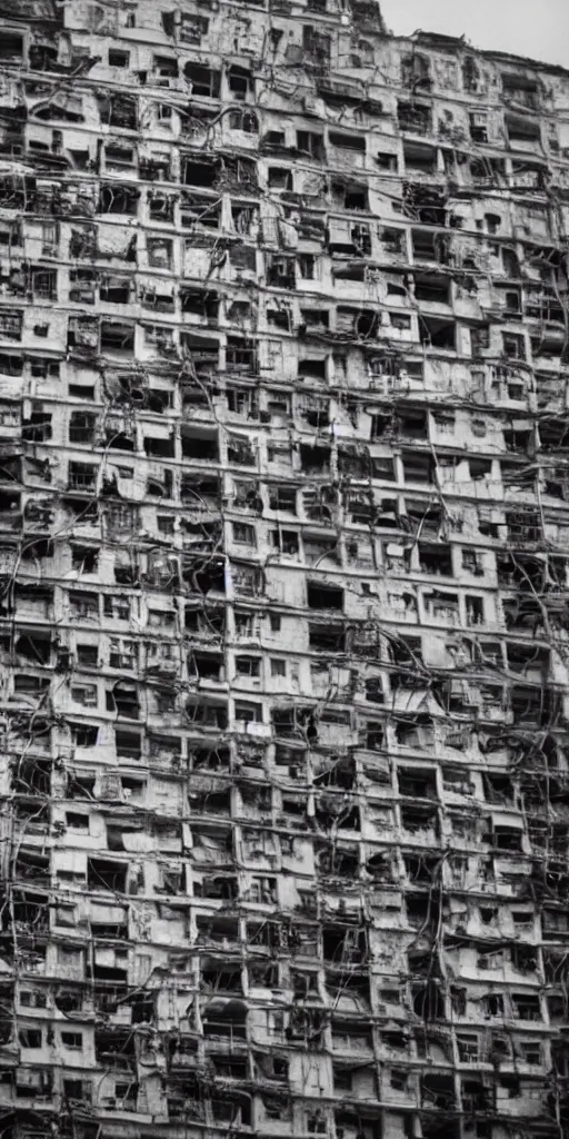 Image similar to Photo of Soviet apartment building, slums, tangled wires