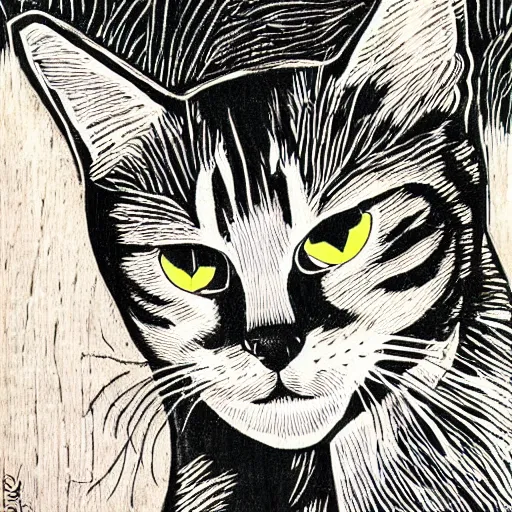 Image similar to cat woodcut print by Julie de Graag