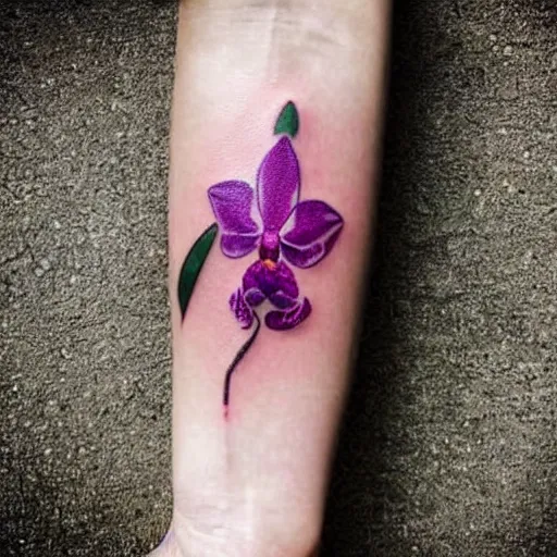 Prompt: simple tattoo of an orchid sprouting from the earth