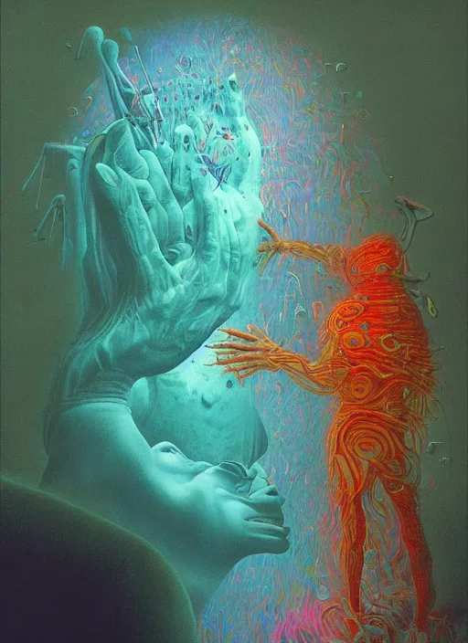 Image similar to alex jones by lisa frank and zdzislaw beksinski