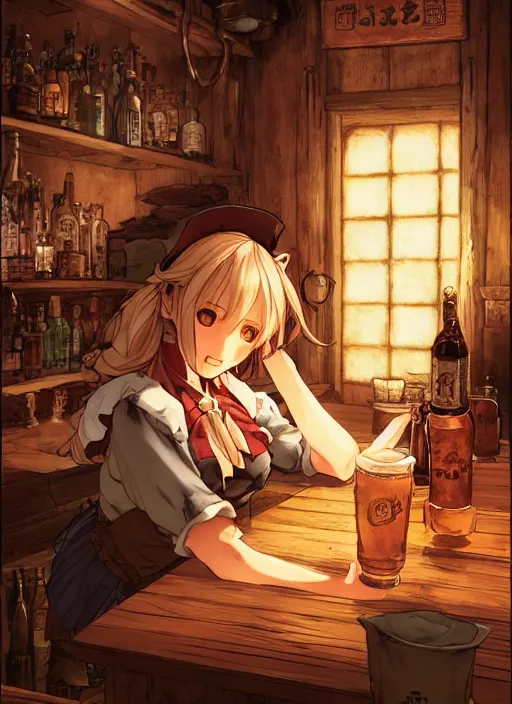 Image similar to anthro coyote barmaid in a cozy tavern, hidari, color page, tankoban, 4K, tone mapping, Akihiko Yoshida.
