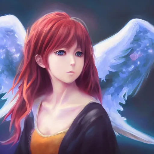 Prompt: an oil painting of an anime girl with angel wings, hd, hdr, ue 5, ue 6, unreal engine 5, cinematic 4 k wallpaper, 8 k, ultra detailed, high resolution, artstation, award winning