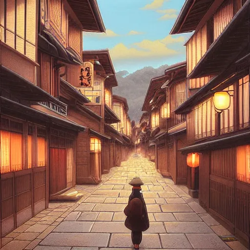 Prompt: walking the streets of old kyoto by evgeny lushpin