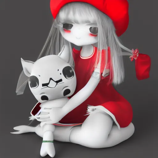 Image similar to cute fumo plush of a girl who has a collection of souls inside jars in her mansion, black and white and red, vray