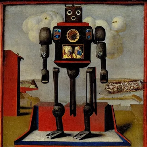 Image similar to a robot painted by Jan van Eyck,