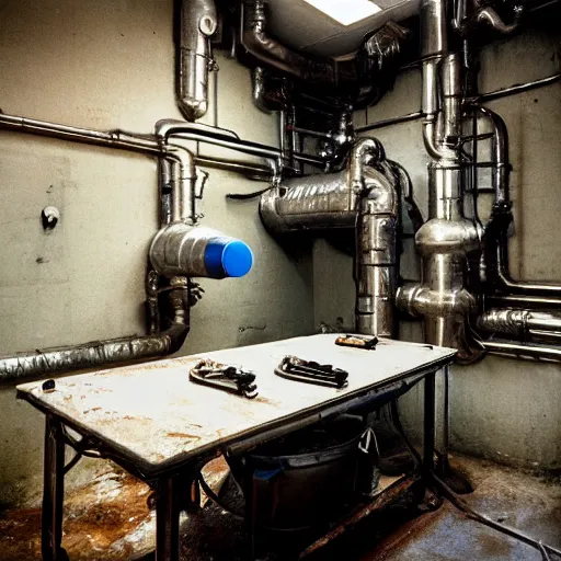 Image similar to a boiler room, color photography