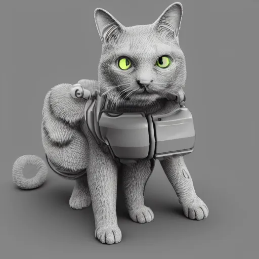 Image similar to a cybernetically enhanced cat, digital art, 3 d, render, blender