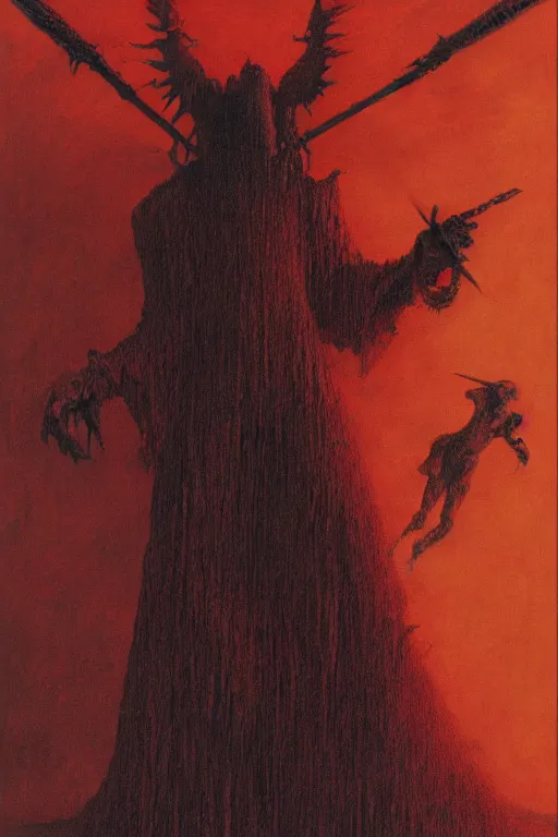 Prompt: red angel of wrath in hell, dark fantasy, Warhammer, artstation painted by Zdislav Beksinski and Wayne Barlowe