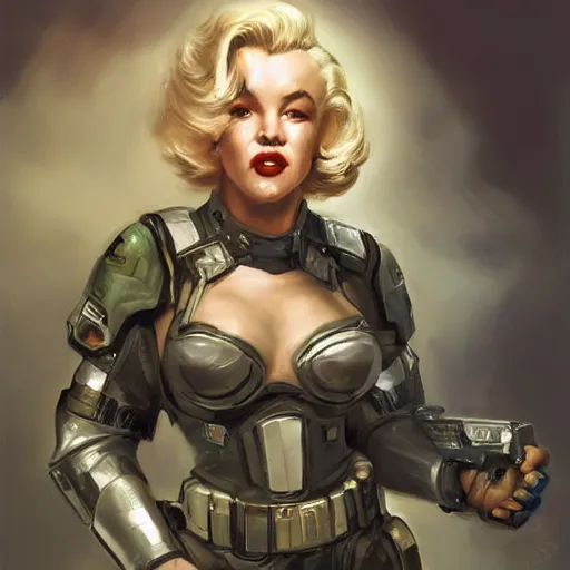 Image similar to Marilyn Monroe as a space soldier, closeup character art by Donato Giancola, Craig Mullins, digital art, trending on artstation