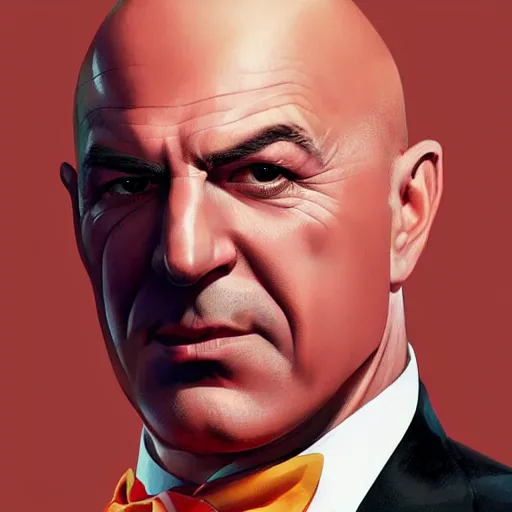 Prompt: portrait of telly savalas as lex luthor. portrait, concept art, sharp focus, smooth, artstation, by alex ross, by huang guangjian and gil elvgren and sachin teng