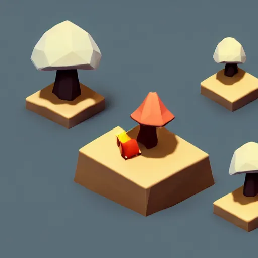 Image similar to a cute little matte low poly isometric mushroom, lat lighting, soft shadows, trending on artstation, 3d render, monument valley, fez video game,