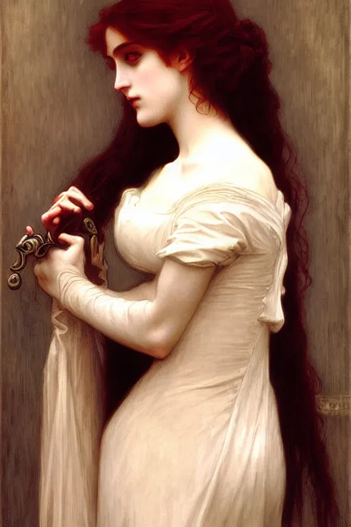 Image similar to edwardian vampire, painting by rossetti bouguereau, detailed art, artstation