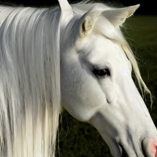 Image similar to a photo of a beautiful white horse with long •••••curly••••• hair