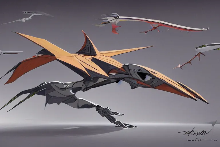 Image similar to a pteranodon mecha fighter boeing concept art