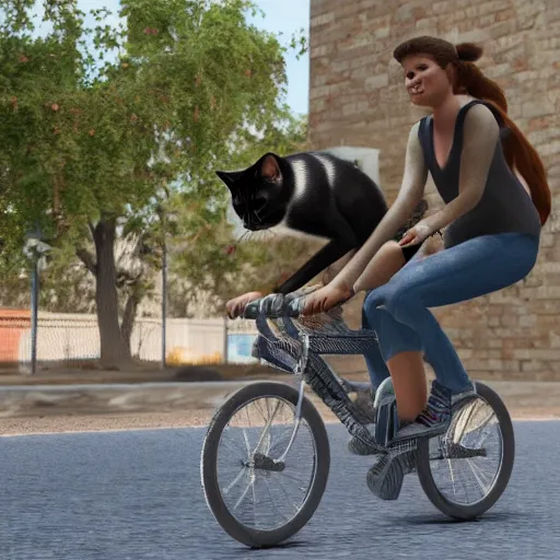 Prompt: cats riding bikes, realistic details, 8k