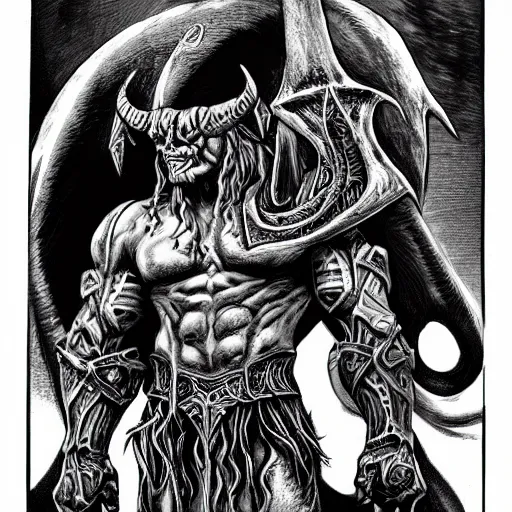 Image similar to illidan stormrage engraving, ink, black and white