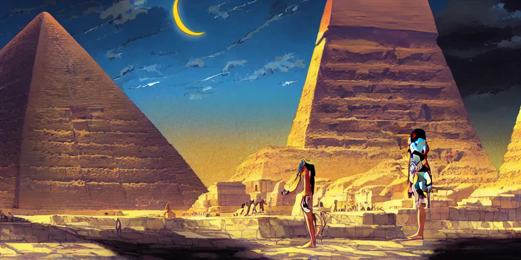 Image similar to ancient egypt, illustration by Makoto Shinkai