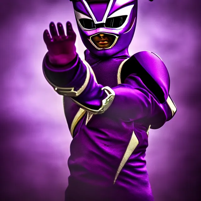 Image similar to purple power ranger, 8 k, hdr, smooth, sharp focus, high resolution, award - winning photo