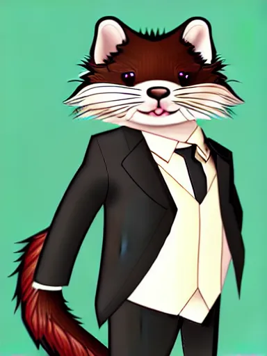 Prompt: beautiful furry art of ferret in a formal suit, high quality, detailed, digital art