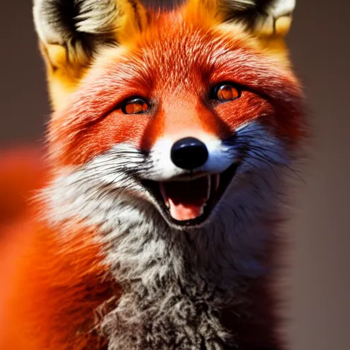 Prompt: a photograph of a red colored fox, macro lens, studio lighting, 8 k resolution