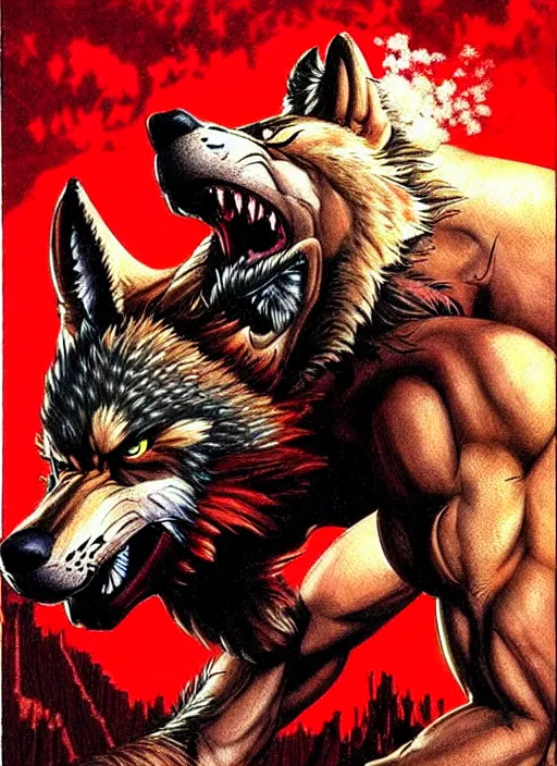 Image similar to extreme long shot. 8 bit nes graphics. antropomorphic muscular masculine wolf. kickboxer fighter, in shorts. wolf head. fine details, very sharp, art from nes game cartridge, marc simonetti and hermann nitsch