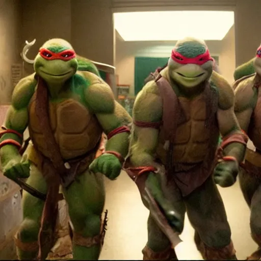 Image similar to movie still of Teenage Mutant Ninja Turtles in The Shining