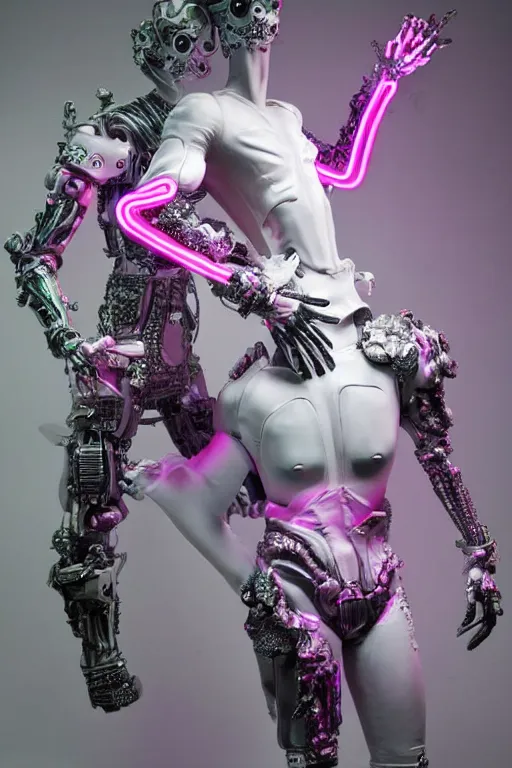 Image similar to full-body rococo and cyberpunk style neon statue of a young attractive Italiano macho dotado e rico android sim roupa reclining con las piernas abertas e la piroca dura, glowing white laser eyes, prince crown of pink gears, diamonds, swirling silver-colored silk fabric. futuristic elements. full-length view. space robots. human skulls. intricate artwork by caravaggio. Trending on artstation, octane render, cinematic lighting from the right, hyper realism, octane render, 8k, depth of field, 3D